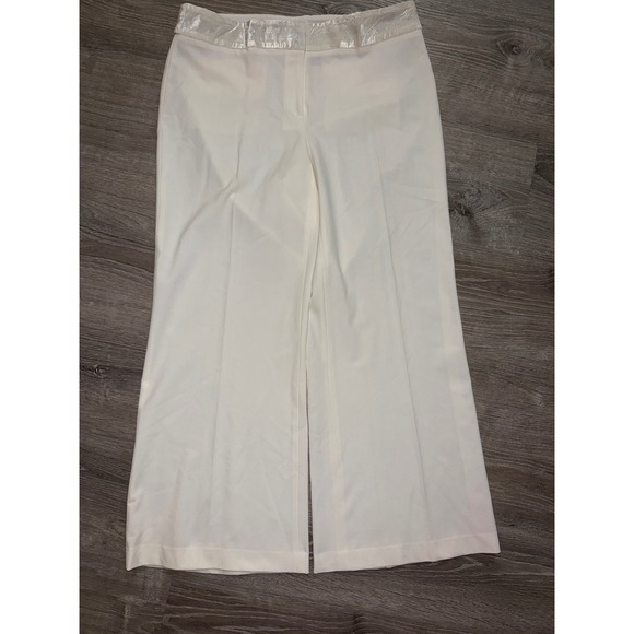 Apostrophe Stretch Women Wide Leg Pants Ivory Velvet Trim Size 14 Dress Business - Picture 2 of 7